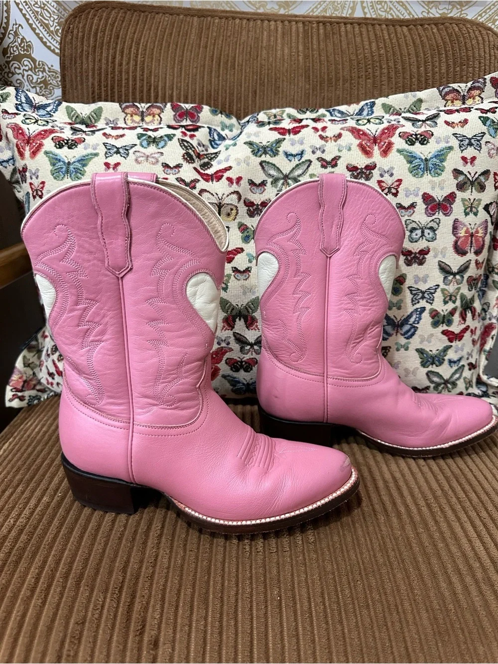 City Boots Pink Heart Cowboy Boots Girls Size 1 Handmade Leather Western Boots